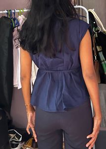 Elegant Navy Blue Wrap Top