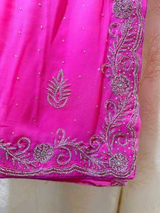 Vibrant Pink Heavy Diamond Work Saree