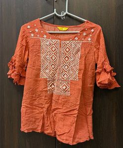 Embroidered Orange Kurta