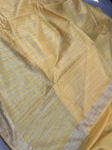 Bright Yellow Saree with Striped Detail Pallu
