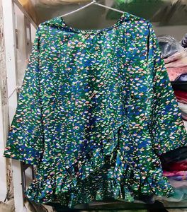 Stylish Printed Ruffle Tunic Top
