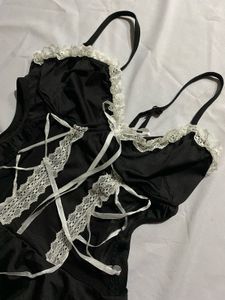 Black Lace Trim French Maid Lingerie Set