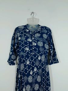 Navy Blue Printed  A Line Long Kurta Women's