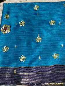Blue Saree with Gold Embroidery