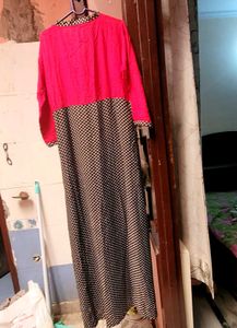 Pink Black Printed Long Kurta 3/4 Sleeve