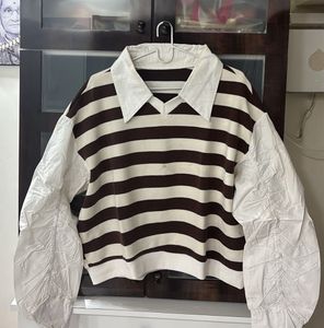 Striped Collared Long Sleeve Top
