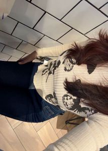 Beige Butterfly Print Long Sleeve Top