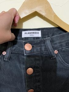 Black Denim Button-Front Mini Skirt