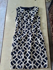 Stylish Sleeveless Navy & White Dress