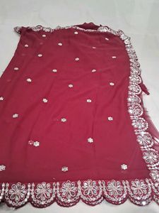 Maroon Saree with Mirror Work Border