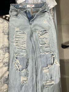 Light Wash Ripped Wide Leg Jeans