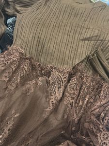 Ribbed Knit Lace Trim Top wollen one piece