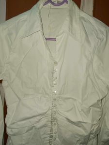 Chic White Ruched Button-Up Shirt