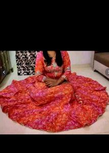 Vibrant Red &amp; Pink Bandhani gown