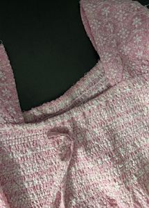 Pretty Pink Embroidered Square Neck Blouse