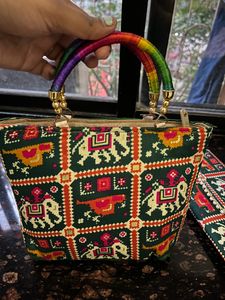 Set of ethnic handbag and wallet
