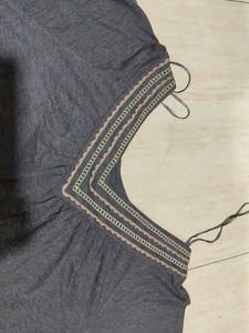 Gray Embroidered Top