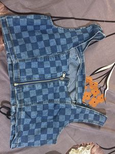 Chic Blue Checkered Crop Top