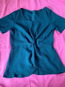 Teal Twist Front Peplum Top
