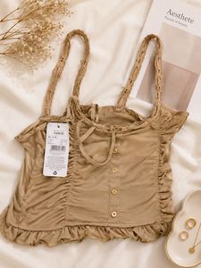 Stylish Ruched Button-Up Crop Top