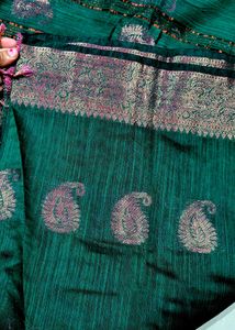 new turquoise green linen Chanderi saree