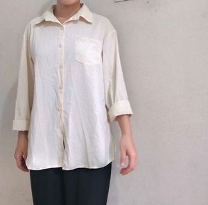 Cream Oversized Button-Up Shirt
