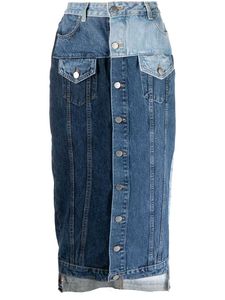 Denim Midi Skirt with Button-Up Front