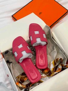 HERMES Pink Leather Slides