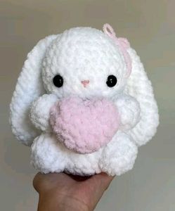 Crocheted White Bunny with Pink Heart