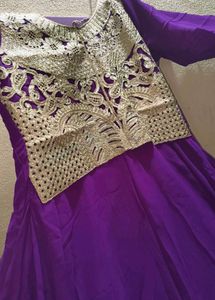 Elegant Purple Embroidered Anarkali Gown with dupa