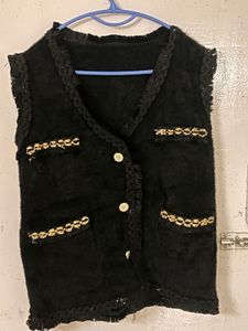 Chic Black Vest with Gold Embellishments