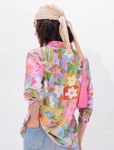Pastel Floral Button Neck Drop Shoulder Tunic