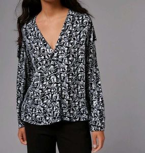 Black And White V-Neck High Low Blouse