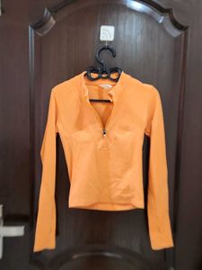 Orange Quarter Zip Long Sleeve Top
