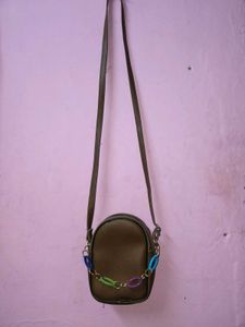 Chic Brown sling Bag with Colorful Chain