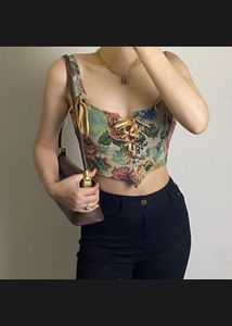 Floral Lace-Up Corset Top
