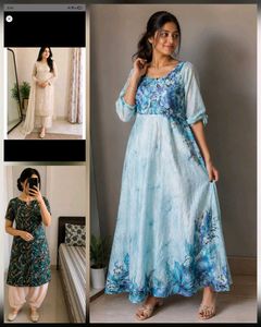 Combo 3 Beautiful Light Blue Floral Print Kurta
