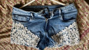 Cute Lace Trimmed Denim Shorts
