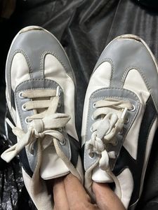 White & Grey Lace-Up Sneakers