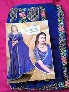 Elegant Blue Embroidered Silk Saree