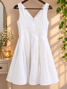 White V-Neck  Dress