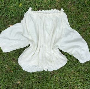 White Off-Shoulder Blouse with Puff Sleeves