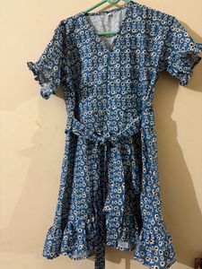 Blue Floral Print Mini Dress