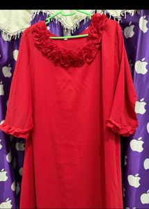 Red Ruffled Neck Ethnic Gown