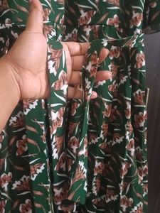 Green Floral Print Midi Dress