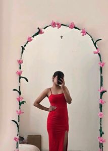 Red Maxi Dress with Thigh Slit