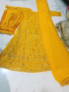Vibrant Yellow Embroidered Kurta Set 3pc