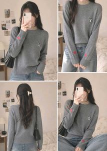 Cute Cat Embroidered Gray Sweater