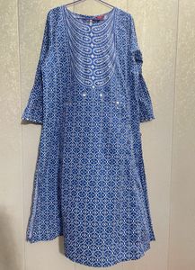 Blue & White Printed Kurta