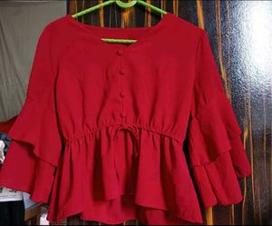 Red Ruffle Sleeve Top